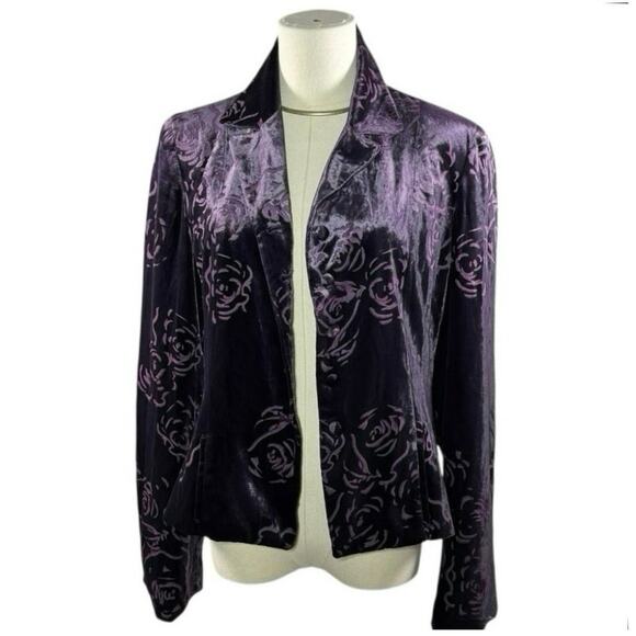 Jones New York Purple Velvet Burnout Blazer | Rose Floral Pattern | Size 4 - Picture 1 of 14